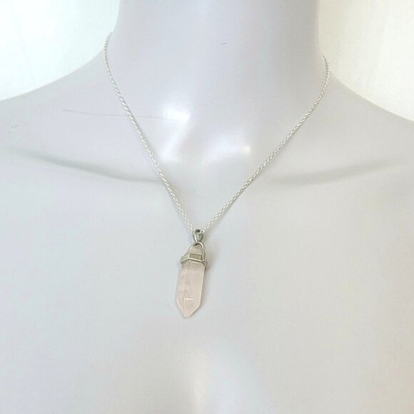 Rose Quartz Crystal Point Necklace Silver Tone Adjustable Chain Women Jewelry - Picture 6 of 11